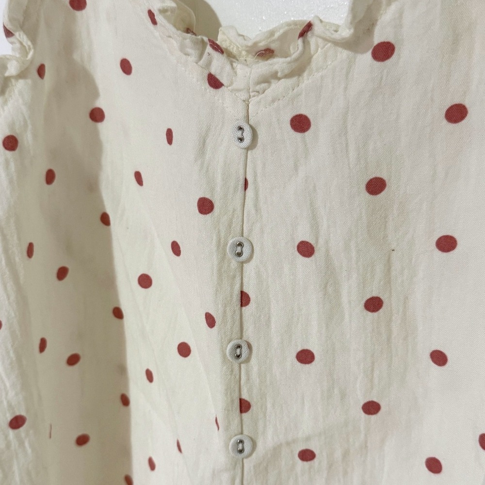 E & M Womens Polka Dot Button Front Camisole Top Cream Red Ruffle Trim Small - Picture 2 of 4